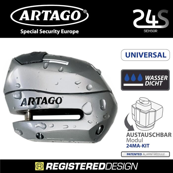 Замок на гальмівний диск Artago 24S.6M з сигналізацією 120 дБ, для мотоцикла, смарт, діаметр 6 мм