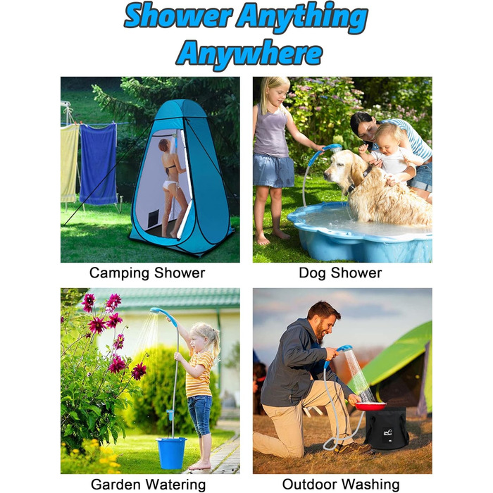 LIBERRWAY Camping Shower Battery Powered Camping Shower Outdoor with Shower Hose and Rechargeable Battery Water Pump for Garden, Travel, and Car Washing