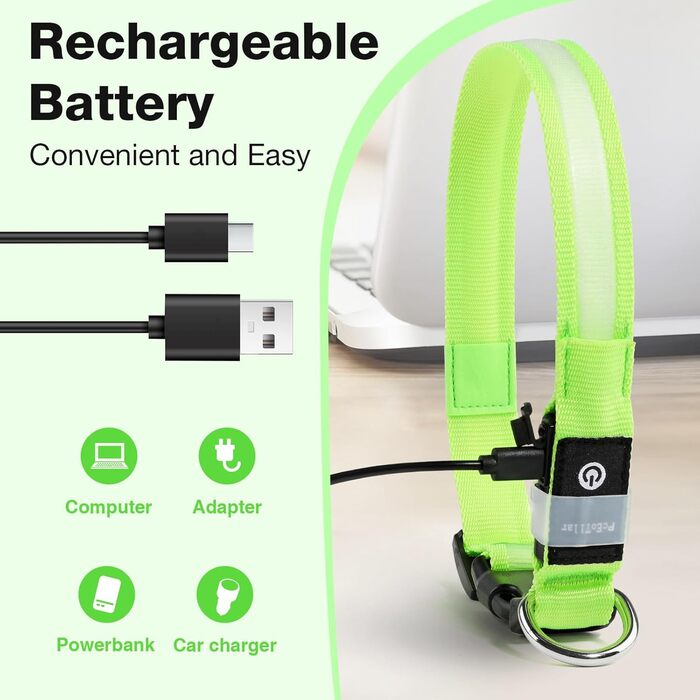 Світлодіодне нашийник для собак Leuchthalsband, водонепроникний, 7 кольорів, регульований, для малих та великих собак, блакитний (зелений, S)