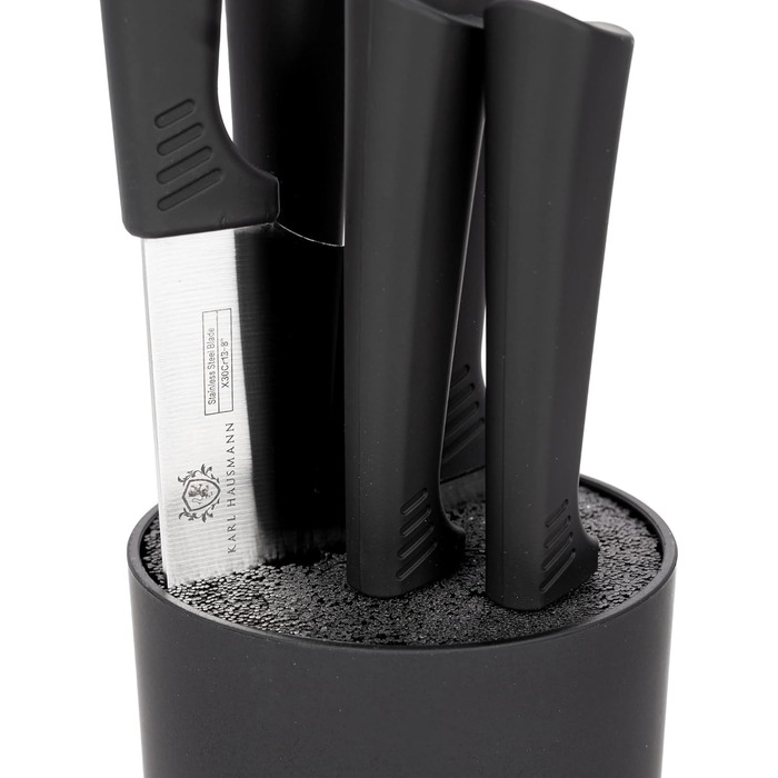 Набір ножів Karl Hausmann 5 предметів: набір ножів та підставка - кухонні ножі з нержавіючої сталі, чорний