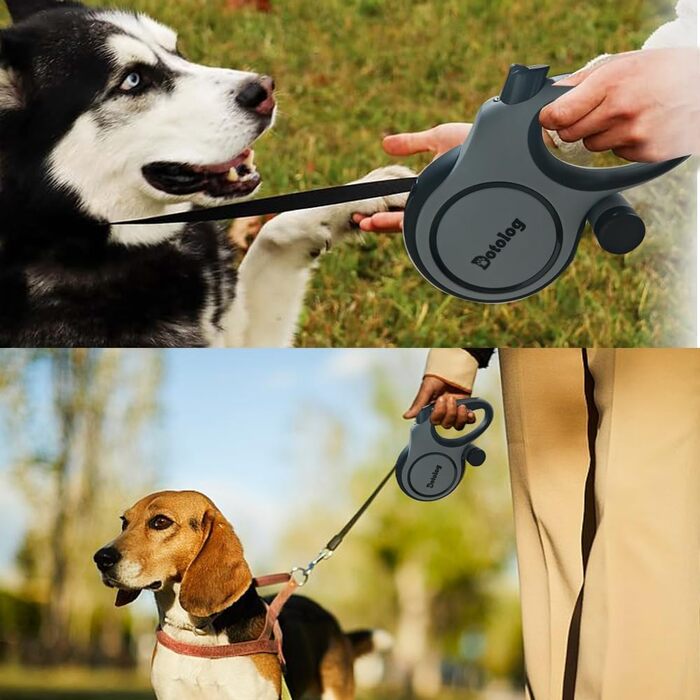 Рулетка для собак 8м, висувна повідка для собак середніх та великих порід до 50 кг, повідка-рулетка, подарунок для собаки (сірий/чорний, 8 м)