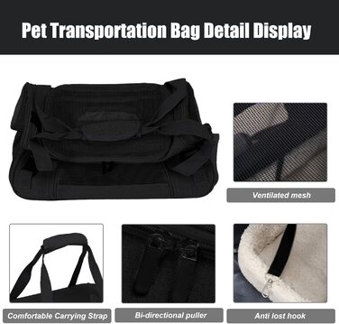 Транспортна сумка для тварин з підстилкою з флісу, чорна. Підходить для котів та собак до 10 кг