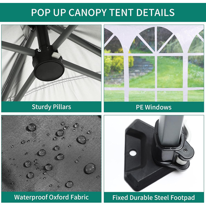 YITAHOME Outdoor Pop-Up Gazebo with Sides, Folding Gazebo, Waterproof Foldable Garden Gazebo for All Seasons, Camping Gazebo, Anti-UV with Free Adjustable Height for Parties, Markets (Dark Gray, 3x3m)