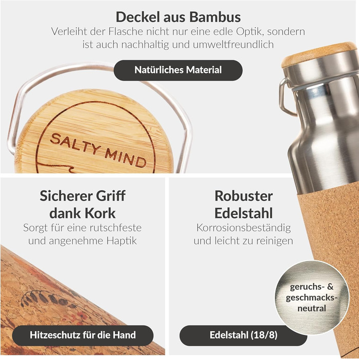 Stainless Steel Water Bottle 750ml - Sustainable, insulated Thermos Water Bottle made of Stainless Steel, leak-proof - Iso Bottle free of harmful substances, BPA-free - Thermos Drinking Bottle (Floral Print)