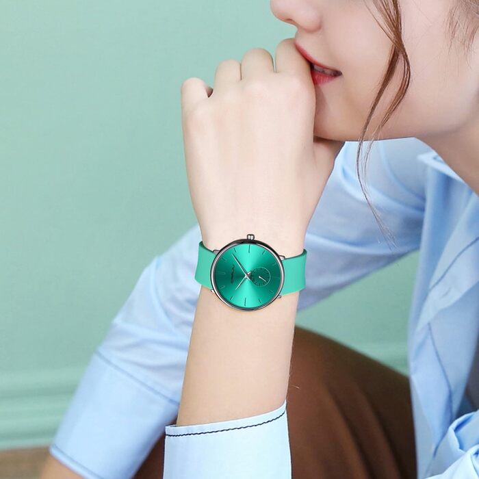 Годинник чоловічий CRRJU з силіконовим ремінцем, ультратонкий, водонепроникний, мінімалістичний, спортивний, кварцовий, світло-зелений