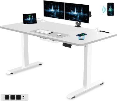 Електричний стіл Devoko 160x80 см з регулюванням висоти, білий, з євро-розеткою, USB зарядкою, кабель-органайзером і пам'яттю налаштувань