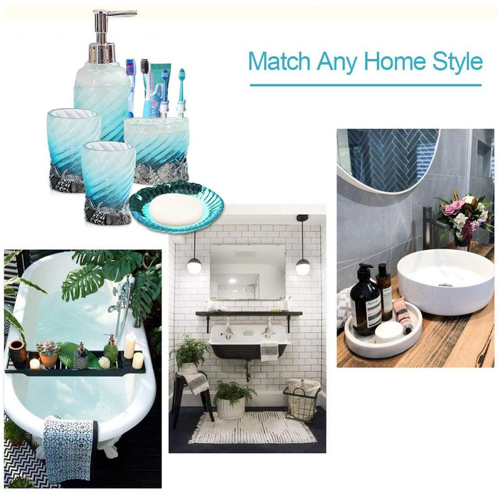 Набір аксесуарів для ванної кімнати на 5 предметів: мильниця, дозатор мила, стакан, тримач для зубних щіток – полірезин/скло, для дому, офісу, готелю