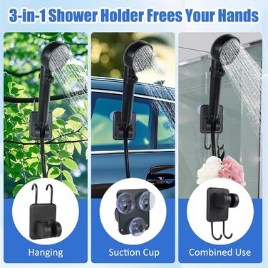 Сонячний душ для кемпінгу з насосом Campingdusche Set - портативний душ для душу на відкритому повітрі, миття авто, пляжу, подорожей, тварин (чорний)
