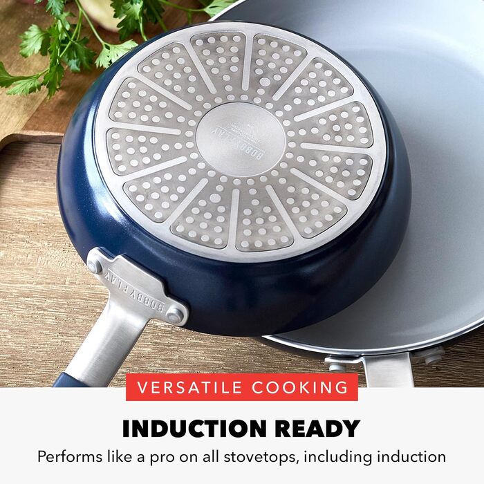 Набір посуду GreenPan x Bobby Flay 13 предметів: професійний алюміній, антипригарне покриття Ceramic, індукційний, силіконовий, для миття в посудомийній машині та духовці, сірий (Графіт/Nature's Delight), сковорода 20 см, блакитний