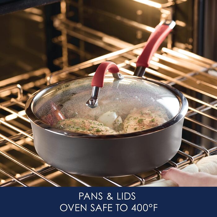 Набір посуду Rachael Ray Cucina, 12 предметів, з антипригарним покриттям, сірий з помаранчевими ручками