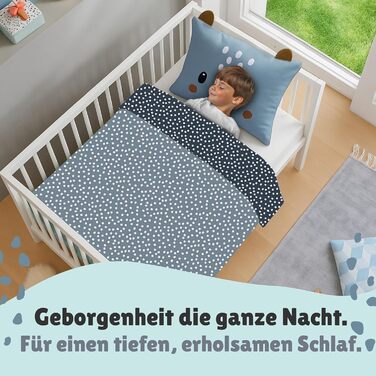 Дитяча постільна білизна (комплект 2 шт.) з 100% бавовни Oeko-Tex: ковдра 100x135 см та подушка 40x60 см, на блискавці, дихаюча, регулює температуру, з тваринами (Гіпопотам)