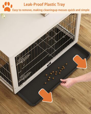 Будка для собак Piskyet з дерева з перегородкою, столиком, двома дверцятами, для дому (96 x 63,8 x 66,8 см), білий