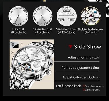 Чоловічий наручний годинник OLEVS 6607: кварцовий, водонепроникний, з ремінцем з натурального дерева, сріблястий/білий