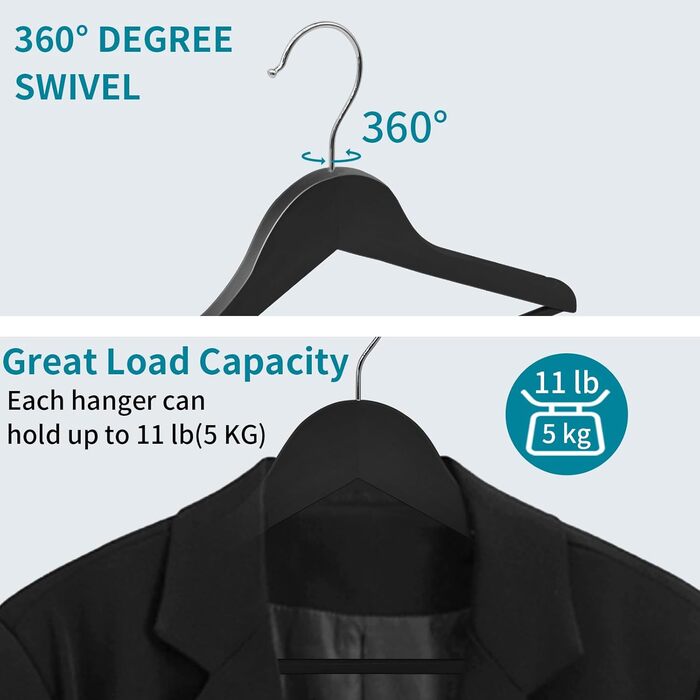 Дерев'яні вішалки для одягу AWY03H (100 шт.) з неслизьким вигином для штанів та обертовим гачком 360°