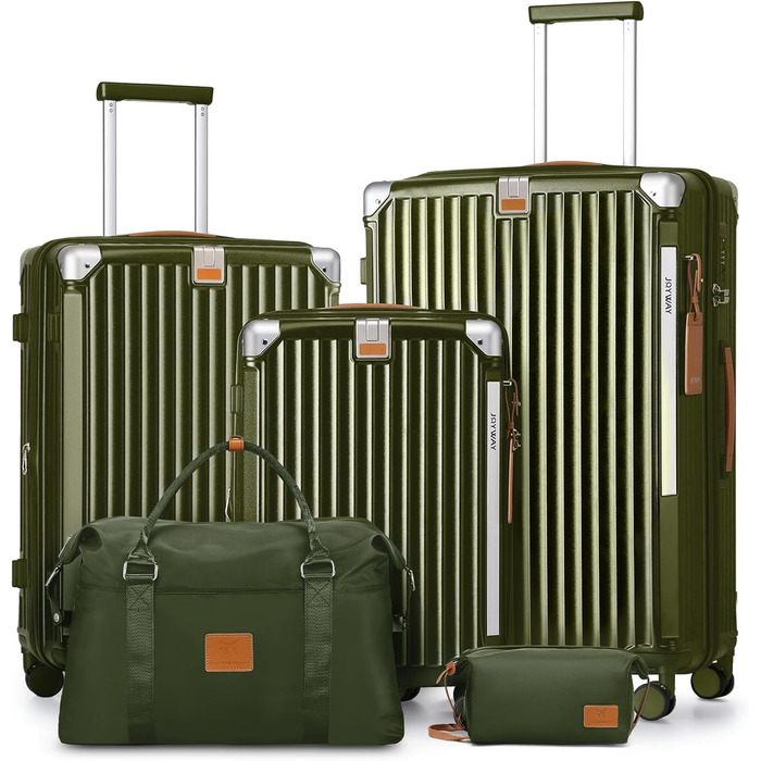 Набір валіз Joyway 5шт з ABS, розширюваний, з TSA замком, 4 колеса, набір для подорожей, зелений