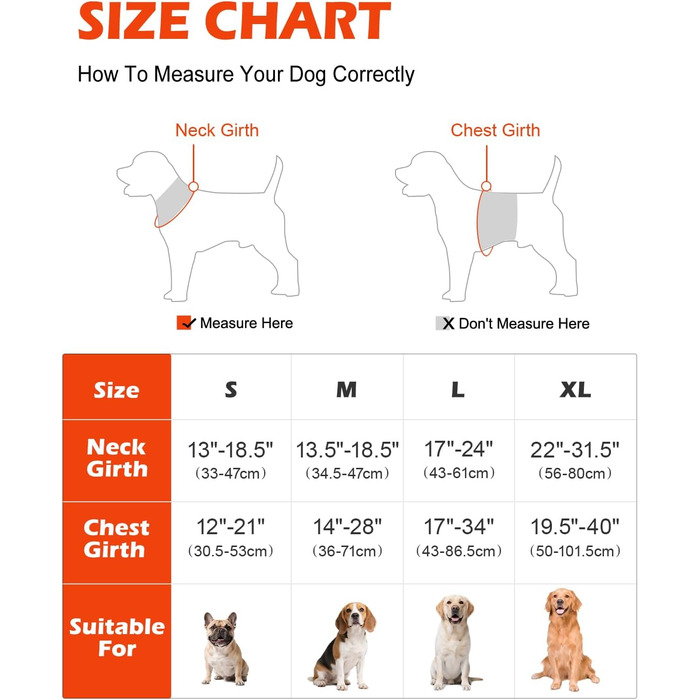 Світловідбиваючий нашийник для собак Joytale з підзарядкою, без натягування, з ручкою, для нічних прогулянок, чорно-синій, M (XL, 1 шт.), помаранчевий