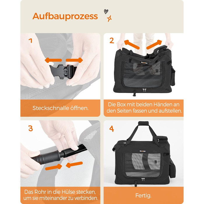 Клітка для собак Feandrea, переноска для собак, чорна, 60 x 42 x 42 см, з ручками та кишенями