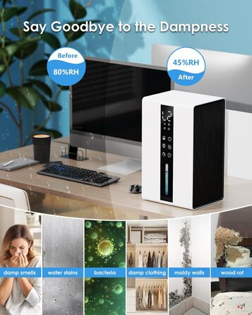 Електричний осушувач повітря 1,8L, 2 режими, таймер, LED, для ванної, спальні, гуртожитку 1800 мл