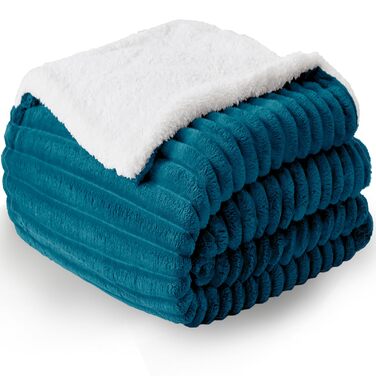 Плед WAVVE Sherpa з плюшем, теплий та м'який, 150x200 см, великий, двосторонній, колір: бірюзовий
