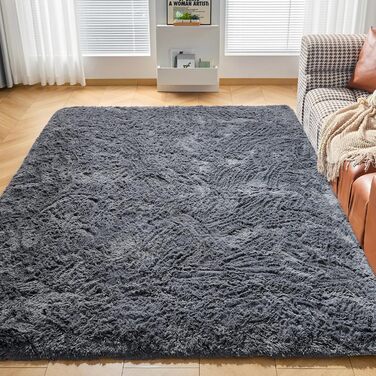 Килимок CHOSHOME для спальні, вітальні: м'який, сучасний, з високим ворсом, антиковзаюча підкладка, для дитячої кімнати, шэггі, сірий, 90x150 см