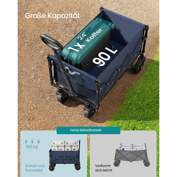 Візок садовий SONGMICS GFW909B01 (90л, темно-синій) складний, міцний, до 180кг, з 4 колесами
