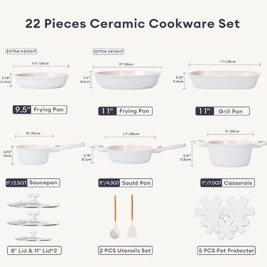 JEETEE Cookware Set, 4-Piece, 20/28 cm Frying Pan, with Removable Handle, Granite Non-Stick Cookware Set, Stackable Induction Pots Set, Suitable for All Cooktops, Oven Safe