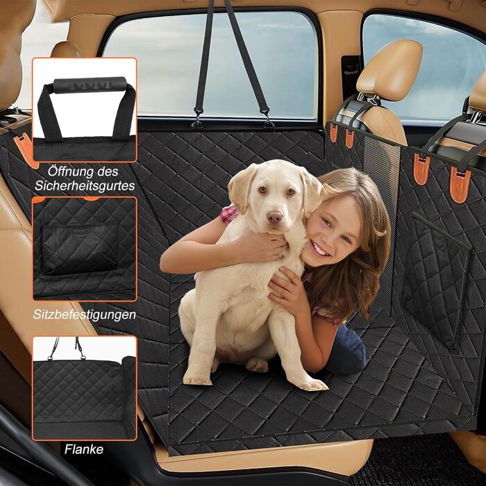 Водонепроникна захисна підстилка для собак у машину, для заднього сидіння, з кріпленнями для безпеки, сумісна з більшістю авто, SUV та пікапами