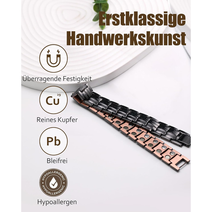 Масивне браслет з міді для чоловіків Jecanori, регульований розмір, магнітний браслет з 3500 Гаусс, подарункова коробка чорного кольору