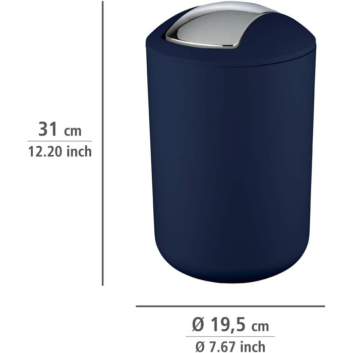 Кошик для косметики та смітника у ванну WENKO Brasil L, 6.5 л, з гойдальним кришкою, ударостійкий пластик, BPA-free, темно-синій