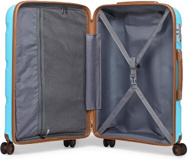 Дорожня валіза KONO 55x40x21 см, 40 л, поліпропіленова, жорсткий корпус, з TSA-замком і 4 подвійними колесами, бірюзово-зелена/синьо-коричнева, XL, легка та зносостійка