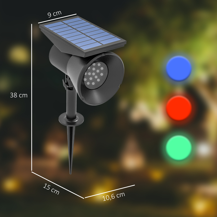 Outsunny Solar Lights Garden Lights with 2 Light Colors, IP54 Waterproof for Ground and Wall Mounting, Ideal for Balcony and Patio, Black