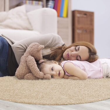 Килимок для вітальні Impression - екологічний сертифікований килим - однотонний килим розміром 80x150 (Бежевий, 200 см круглий)