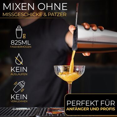 Набір для коктейлів EMPATION: 8 предметів, Boston Shaker 825мл, нержавіюча сталь, для початківців та професіоналів, сріблястий, преміум подарунок