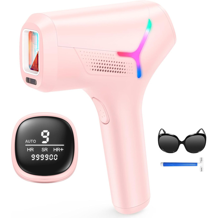 Пристрій для епіляції IPL Haarlosy - безболісна епіляція лазером, для дому, 9 рівнів, захист шкіри, для жінок та чоловіків, для обличчя, бікіні, тіла, білий (рожевий)