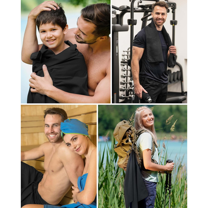 Рушник з мікрофібри Fit-Flip - компактний та легкий - швидковисихаючий рушник з мікрофібри - для подорожей, спорту, пляжу, басейну - великий рушник 50x30cm та 120x60cm - 1 шт. (Чорний Онікс)