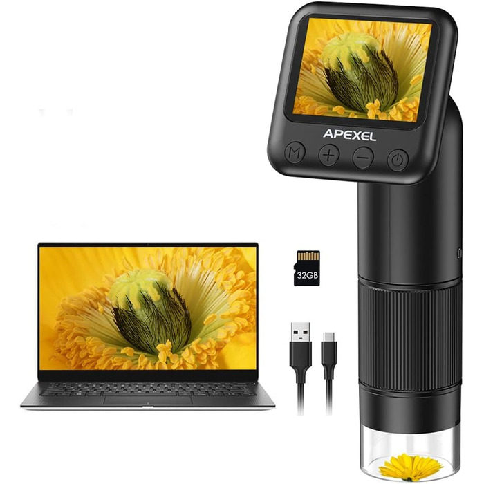 Дитяче ручне мікроскоп Apexel APL-MS008 з USB-камерою, 800x збільшення, з предметними скельцями