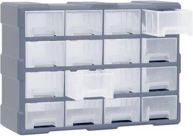 Органайзер для дрібниць vidaXL з 16 шухлядами, 52x16x37,5 см, сірий, багатосекційний бокс для зберігання інструментів і комплектуючих
