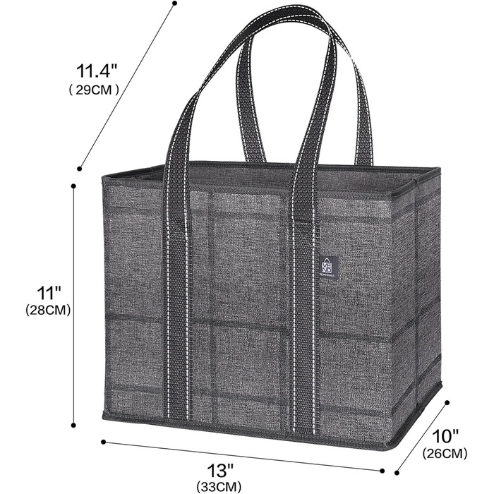 23.5 Liter Large Folding Shopping Bag, Folding Boxes with Reinforced Bottom, Reusable Shopping Bags, Holds Up to 15 kg Shopping Bag (3-Pack) (Black/Window Pane)
