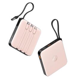 Power Bank VRURC 20000mAh з кабелем USB-C 22.5W QC3.0, рожевий - портативний акумулятор для iPhone, Huawei та смартфонів