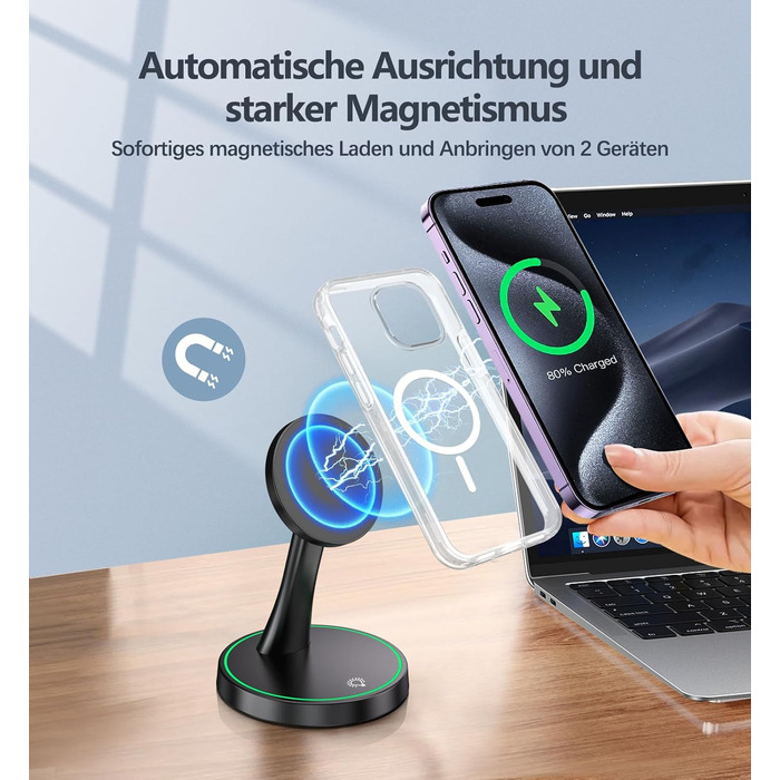 Бездротова зарядка MagSafe для iPhone 15/14/13/12, AirPods 3/2/Pro, 15W, з підсвічуванням