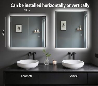 LED дзеркало для ванної кімнати 45x65 см з підсвічуванням, IP54, 6500K, прямокутне, енергозберігаюче, біле