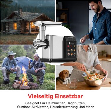 М'ясорубка електрична AAOBOSI 3000W з LED-дисплеєм, 3 швидкості, анти-затор, контейнер для зберігання, для ковбас та кібе, срібляста