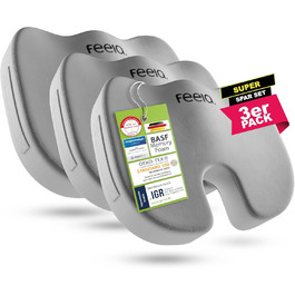 Ортопедична подушка для сидіння Feela® [3 ступені жорсткості] - Ергономічна подушка для офісного крісла та ін. - Зменшує біль, підвищує комфорт, покращує кровообіг та знімає навантаження з куприку (Medium) (М'яка (50-80 кг), Срібний набір з 3 шт.)