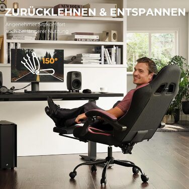 Геймерське крісло Nexthra Ergonomisch з підставкою для ніг, до 180 кг, рожеве. Офісне крісло для геймінгу та роботи, з регульованою спинкою 150°