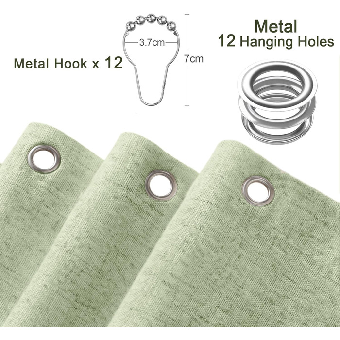 Штора для душу зелена льон 180x200 см, бохо стиль, водонепроникна, тканинна, анти-грибок, для ванної кімнати