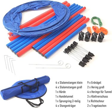 Набір для аджиліті NATIV LEMODO для собак | Тренування собак з бар'єрами та стрибковим кільцем | Легкий у транспортуванні аксесуар для аджиліті | Початковий набір у собачий спорт (з тунелем)