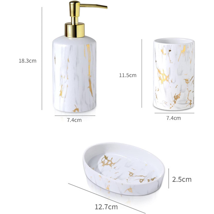 Набір аксесуарів для ванної кімнати GIBZ: мильниця, тримач для зубних щіток, дозатор мила, стаканчик (білий)