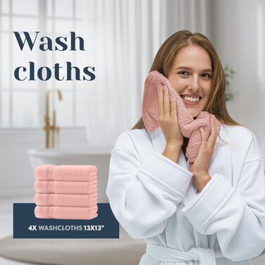 Набір розкішних рожевих рушників White Classic Luxuriöses — 8 предметів, гребінчаста бавовна, готельна якість (2 банні, 2 для рук, 4 для обличчя)