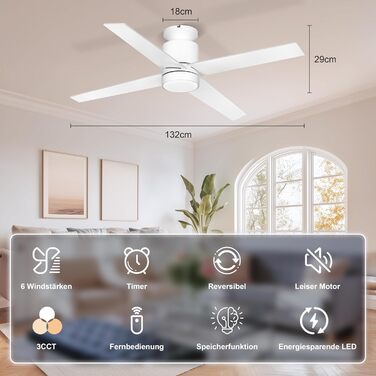Стеляний вентилятор Ohniyou з підсвіткою та пультом дистанційного керування, 96,5 см (38 дюймів), з керуванням через додаток, тихий, з регулюванням яскравості, для спальні, тераси, внутрішнього та зовнішнього використання (білий, сучасний)