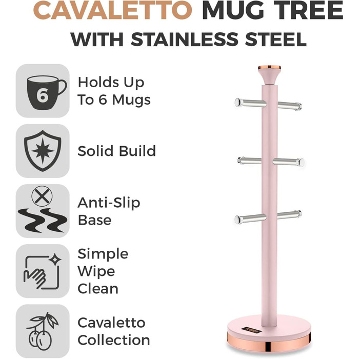 Tower T826132PNK Cavaletto Beaker Stand with Stainless Steel Stopper, Soft Base, Marshmallow Pink and Roségold